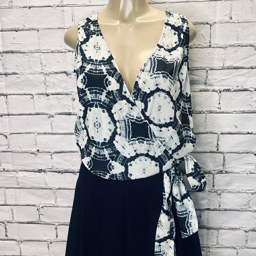 Ramy Brook Womens Blue & White Tie Dyed Sleeveless V-Neck Wrap Top Size Small